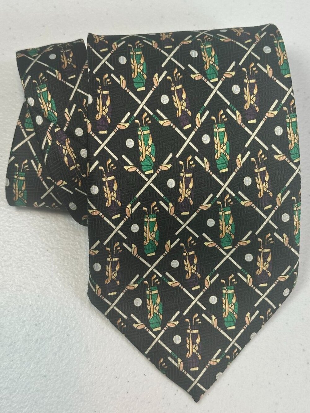 Vintage A. Rogers Golf Bag II Necktie 58x4 Black Golf Clubs Golfing Made Korea